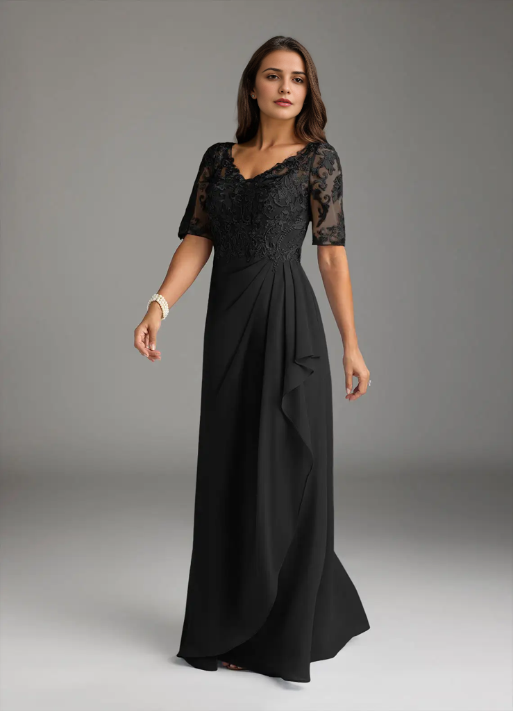 A-Line V-Neck Lace Chiffon Mother of the Bride Dress