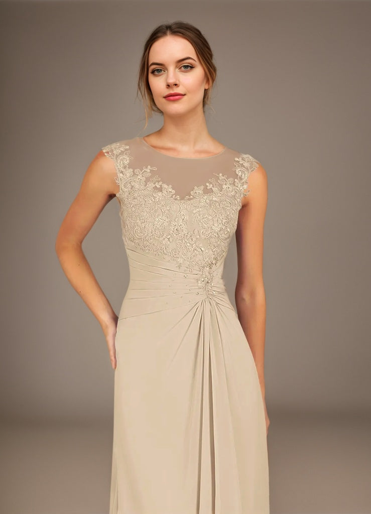 A-Line Scoop Lace Chiffon Dress