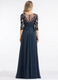 A-line V-Neck Floor-Length Lace Chiffon Mother of the Bride Dress With Sequins