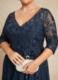 A-line V-Neck Floor-Length Tulle Lace Mother of the Bride Dress With Sequins