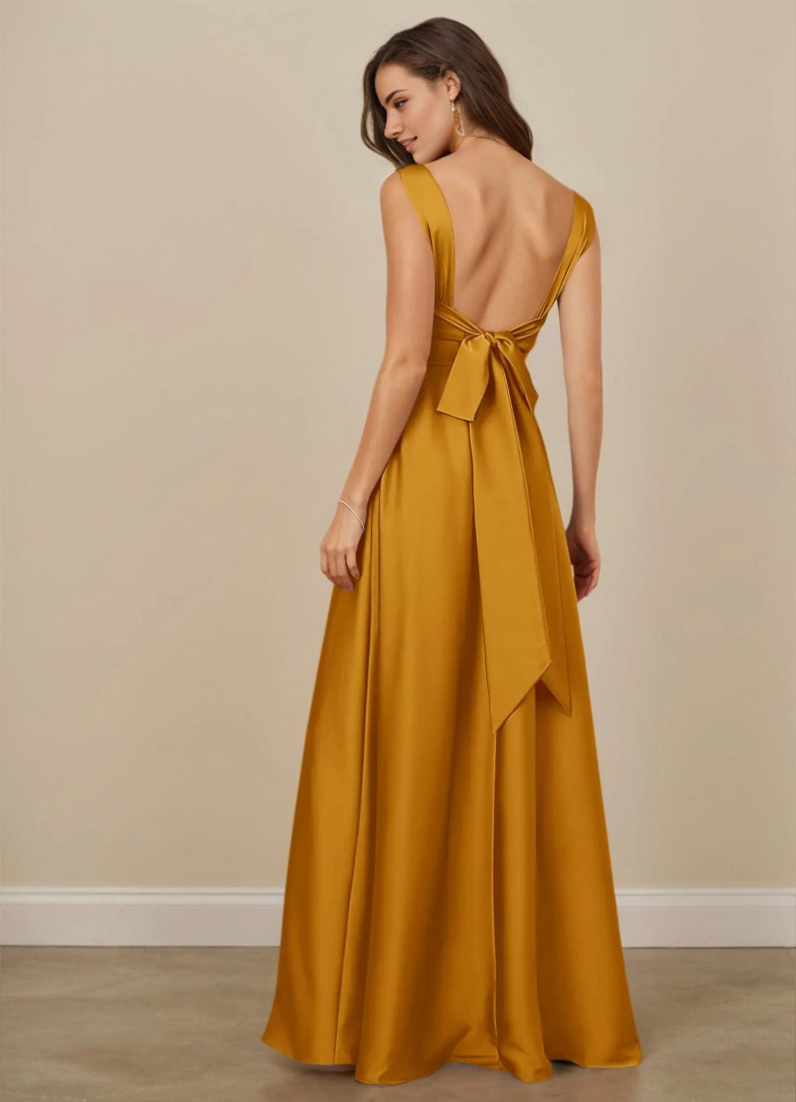 Cowl Neck Stretch Satin A-line Bridesmaid Dress