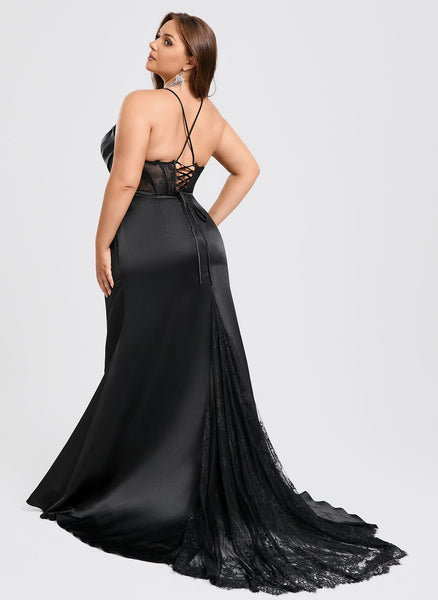 Memaid Lace Dresses with Sweep Train Plum Plus Size