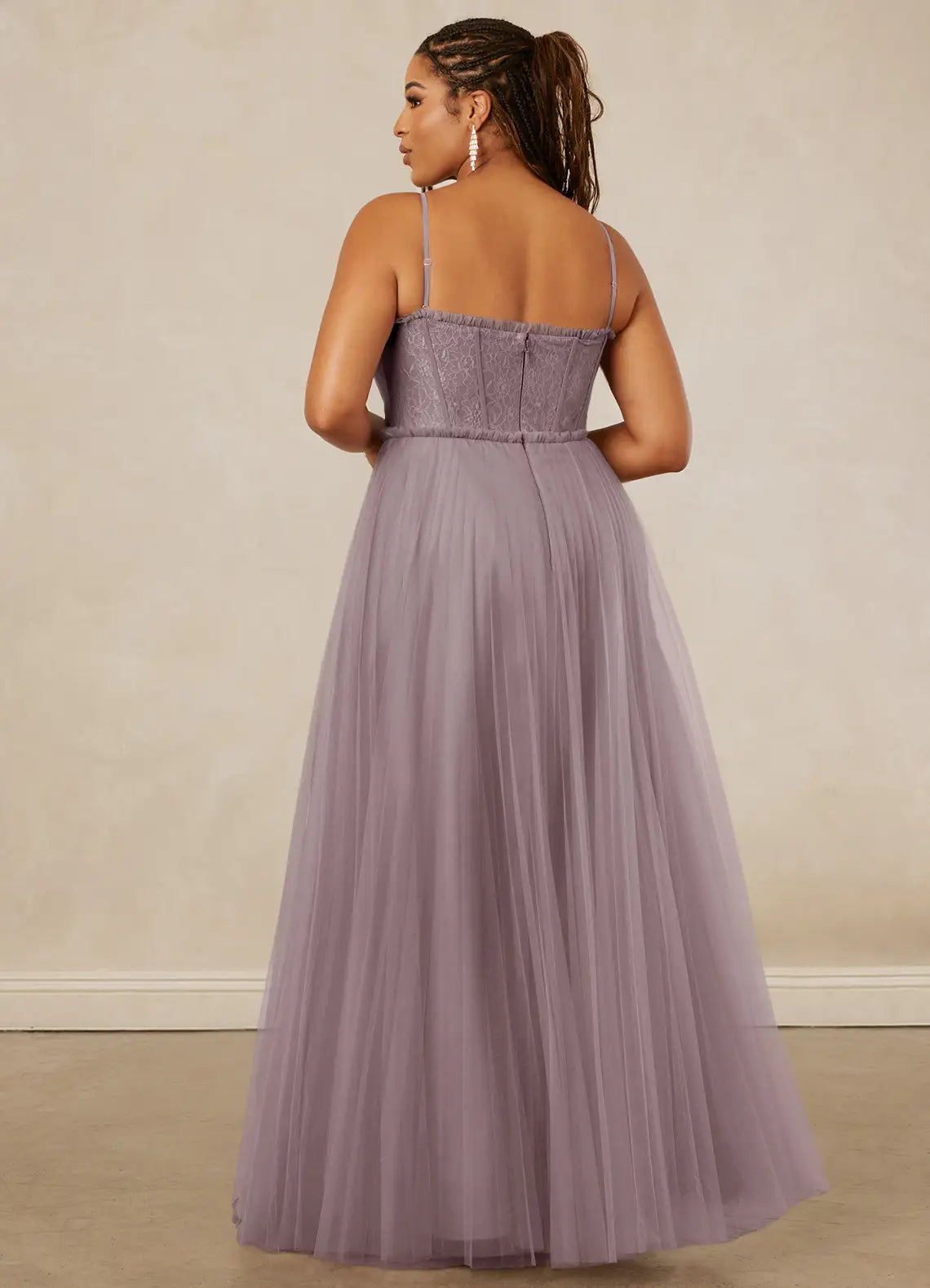 Pleated Tulle and Chantilly Lace A-line Formal/Prom Dress