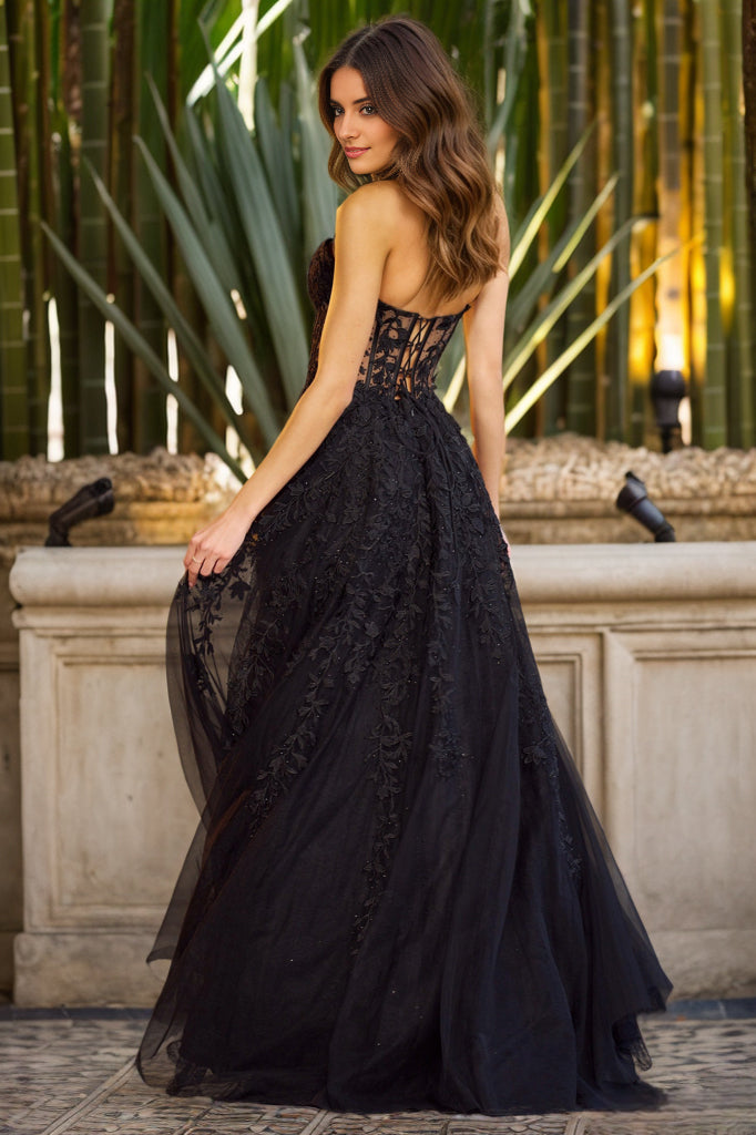 Tulle Lace Embroidered A-line Strapless Gown