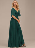 A-line V-Neck Floor-Length Chiffon Mother of the Bride Dress With Sequins Appliques Lace Pleated