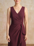Sheath/Column V-Neck Floor-Length Chiffon Mother of the Bride Dress With Cascading Ruffles Beading