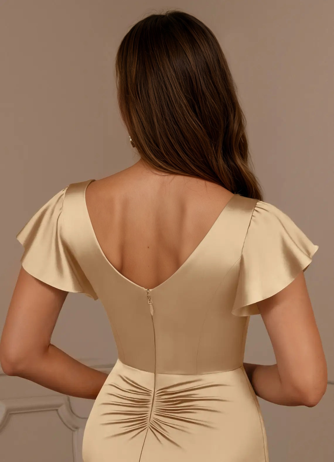 Mermaid V-Neck Pleated Stretch Satin Mother of the Bride Dress