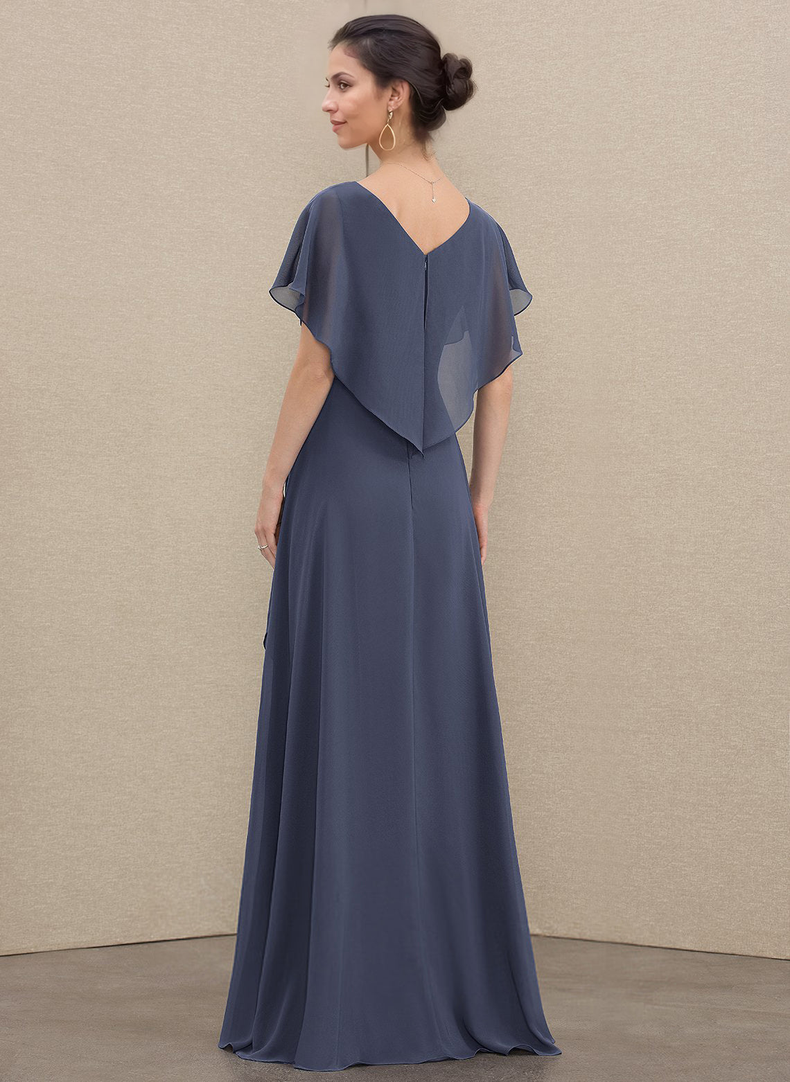 A-line V-Neck Asymmetrical Chiffon Mother of the Bride Dress With Sequins Ruffles