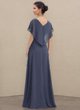 A-line V-Neck Asymmetrical Chiffon Mother of the Bride Dress With Sequins Ruffles