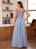 A-Line/Princess Scoop Short Sleeves Chiffon Mother of the Bride Dresses with Applique