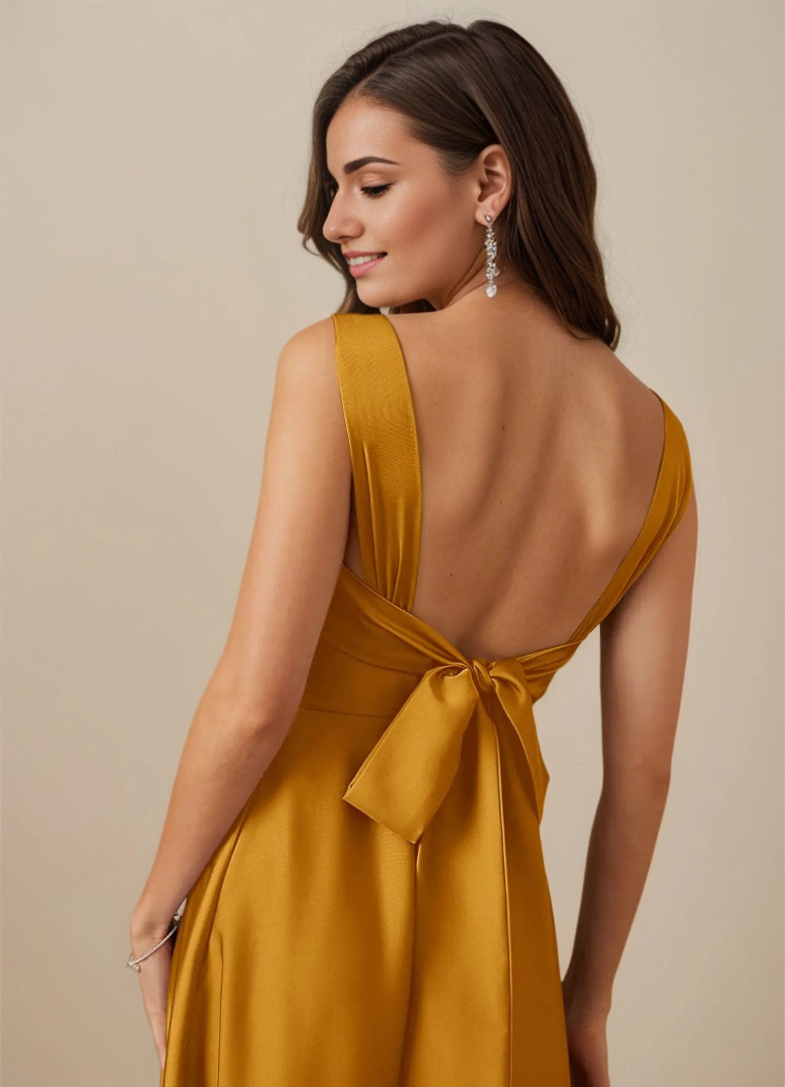 Cowl Neck Stretch Satin A-line Bridesmaid Dress