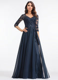 A-line V-Neck Floor-Length Lace Chiffon Mother of the Bride Dress With Sequins