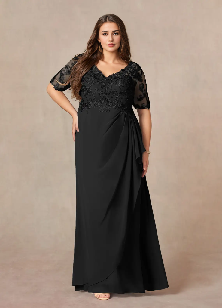 A-Line V-Neck Lace Chiffon Mother of the Bride Dress
