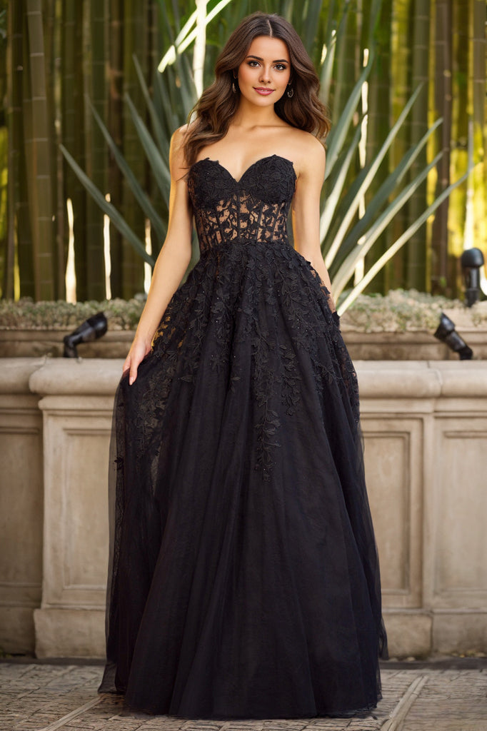 Tulle Lace Embroidered A-line Strapless Gown