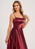 A-line Square Floor-Length Stretch Satin Bridesmaid Dress