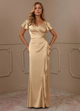 Mermaid V-Neck Pleated Stretch Satin Mother of the Bride Dress