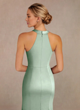Mermaid Halter Lace Stretch Satin Sweep train Mother of the Bride Dress