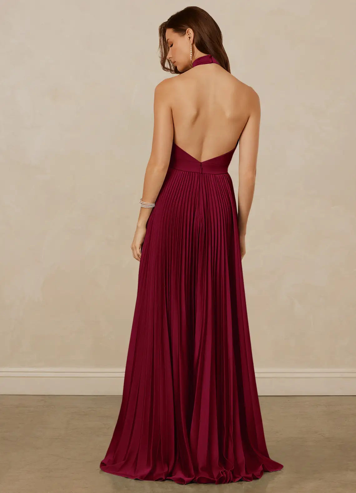 Pleated Halter Stretch Satin A-line Bridesmaid Dress