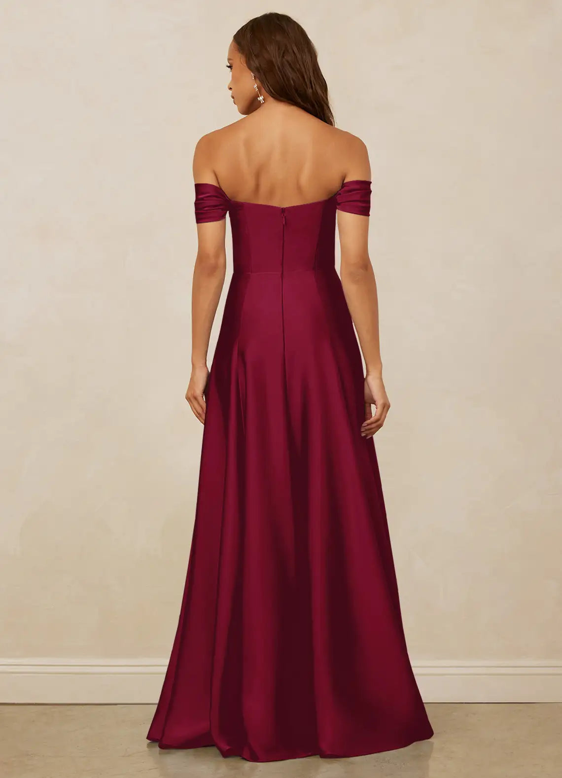 Off Shoulder Stretch Satin A-line Prom Dress