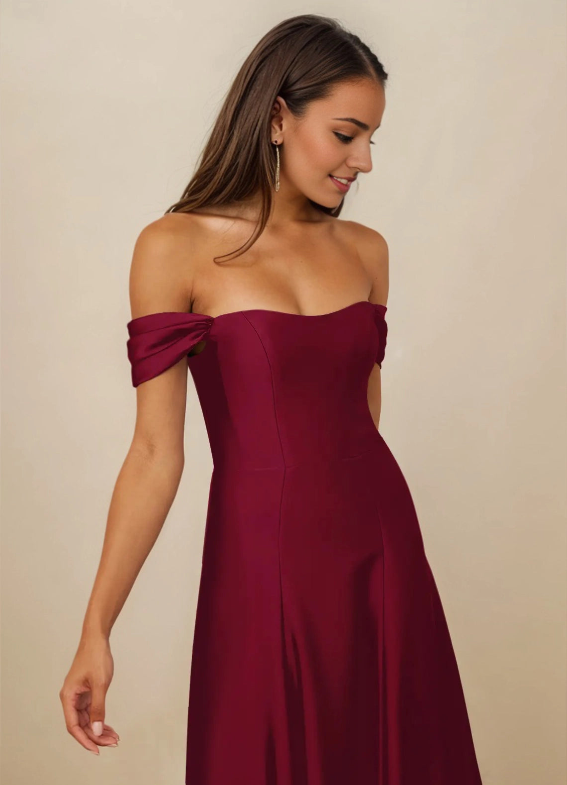 Off Shoulder Stretch Satin A-line Prom Dress