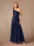 Mermaid Sequins One Shoulder Formal Evening Dress