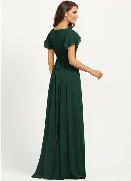 A-line Scoop Floor-Length Chiffon Bridesmaid Dress With Ruffle – RoseProm