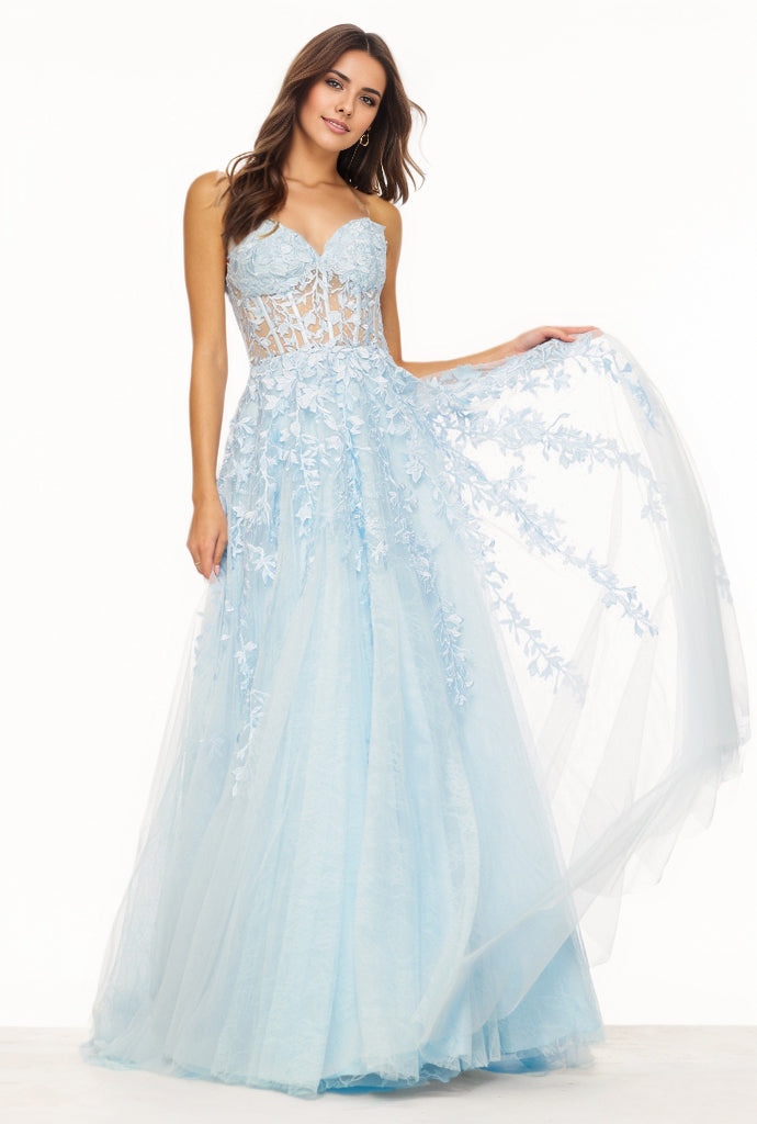 Tulle Lace Embroidered A-line Strapless Gown