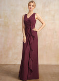 Sheath/Column V-Neck Floor-Length Chiffon Mother of the Bride Dress With Cascading Ruffles Beading