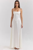 Satin Square Neck Lace Up Maxi Prom Dress/Party Dress