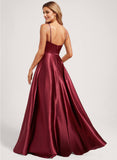 A-line Square Floor-Length Stretch Satin Bridesmaid Dress