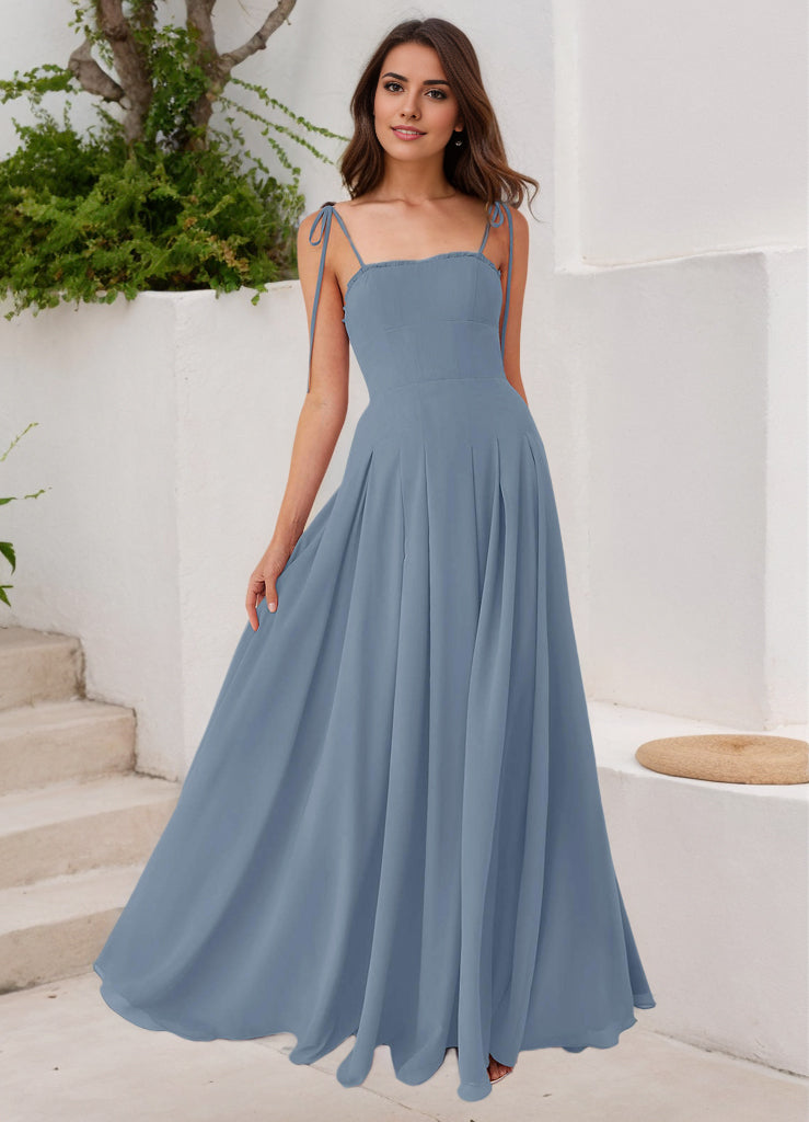 Box Pleated Chiffon A-Line Dress