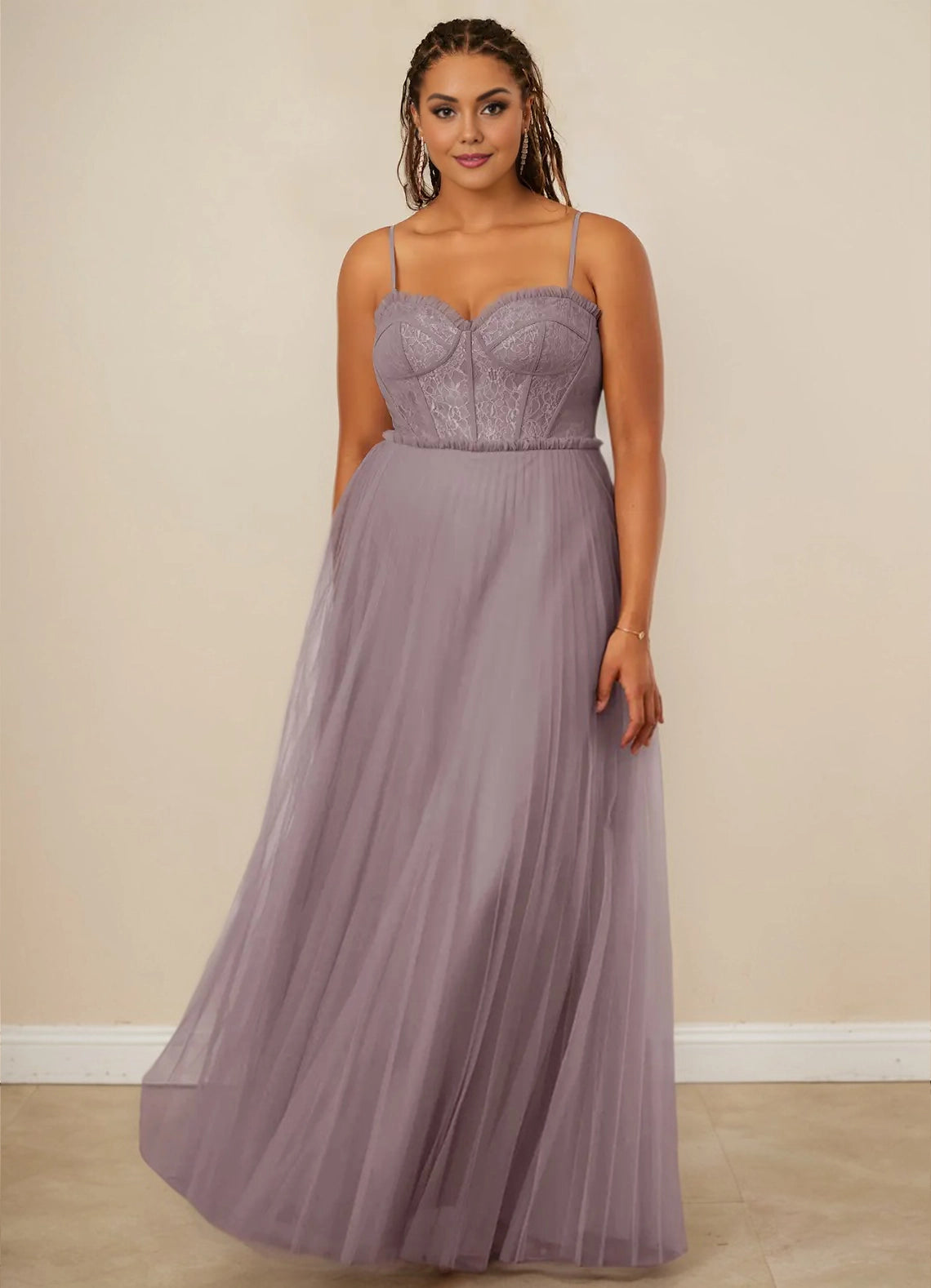 Pleated Tulle and Chantilly Lace A-line Formal/Prom Dress