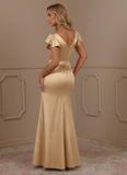 Mermaid V-Neck Pleated Stretch Satin Mother of the Bride Dress