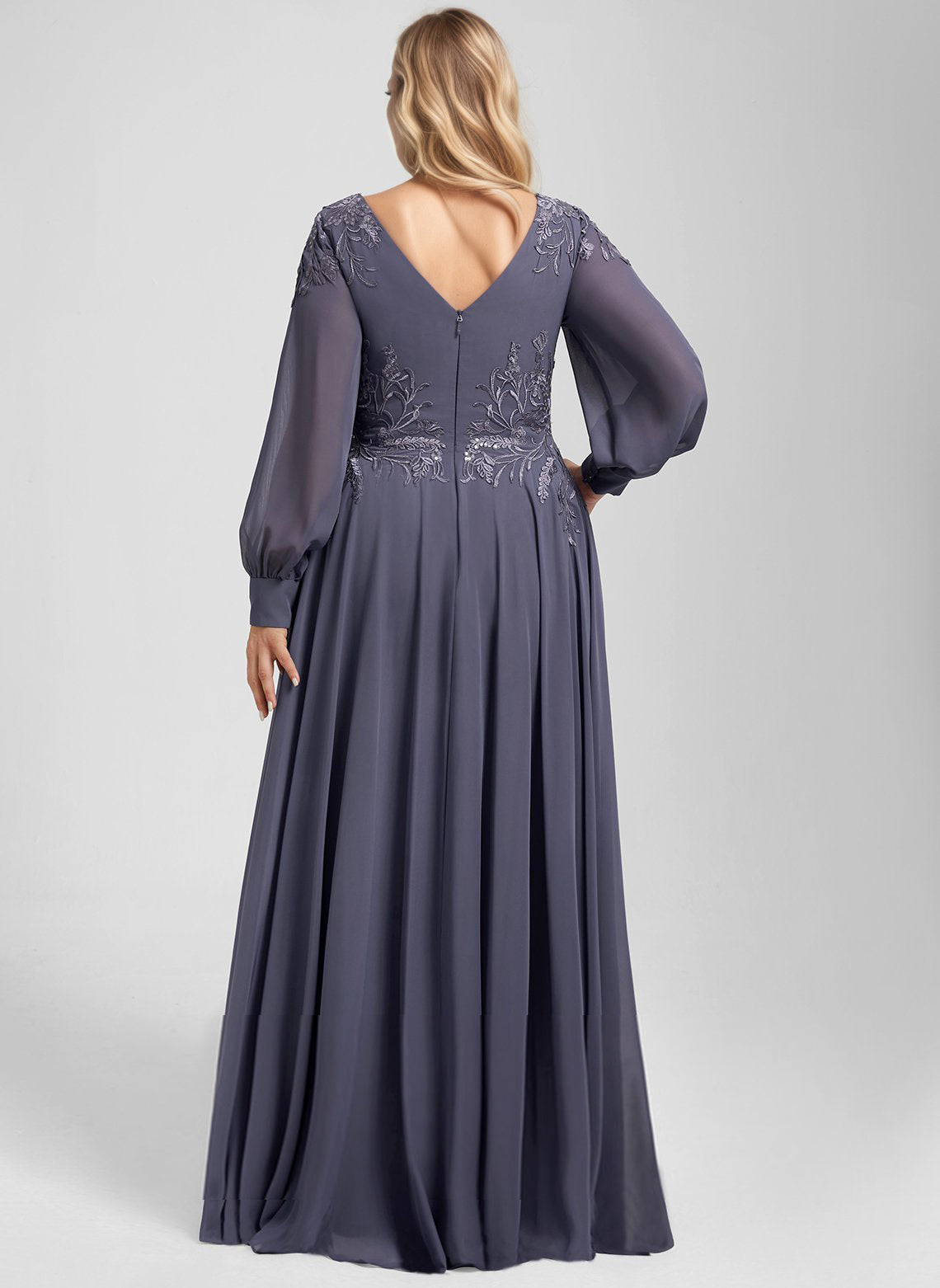 A-line V-Neck Floor-Length Chiffon Mother of the Bride Dress With Sequins Appliques Lace Pleated