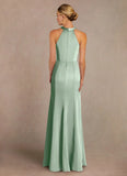 Mermaid Halter Lace Stretch Satin Sweep train Mother of the Bride Dress