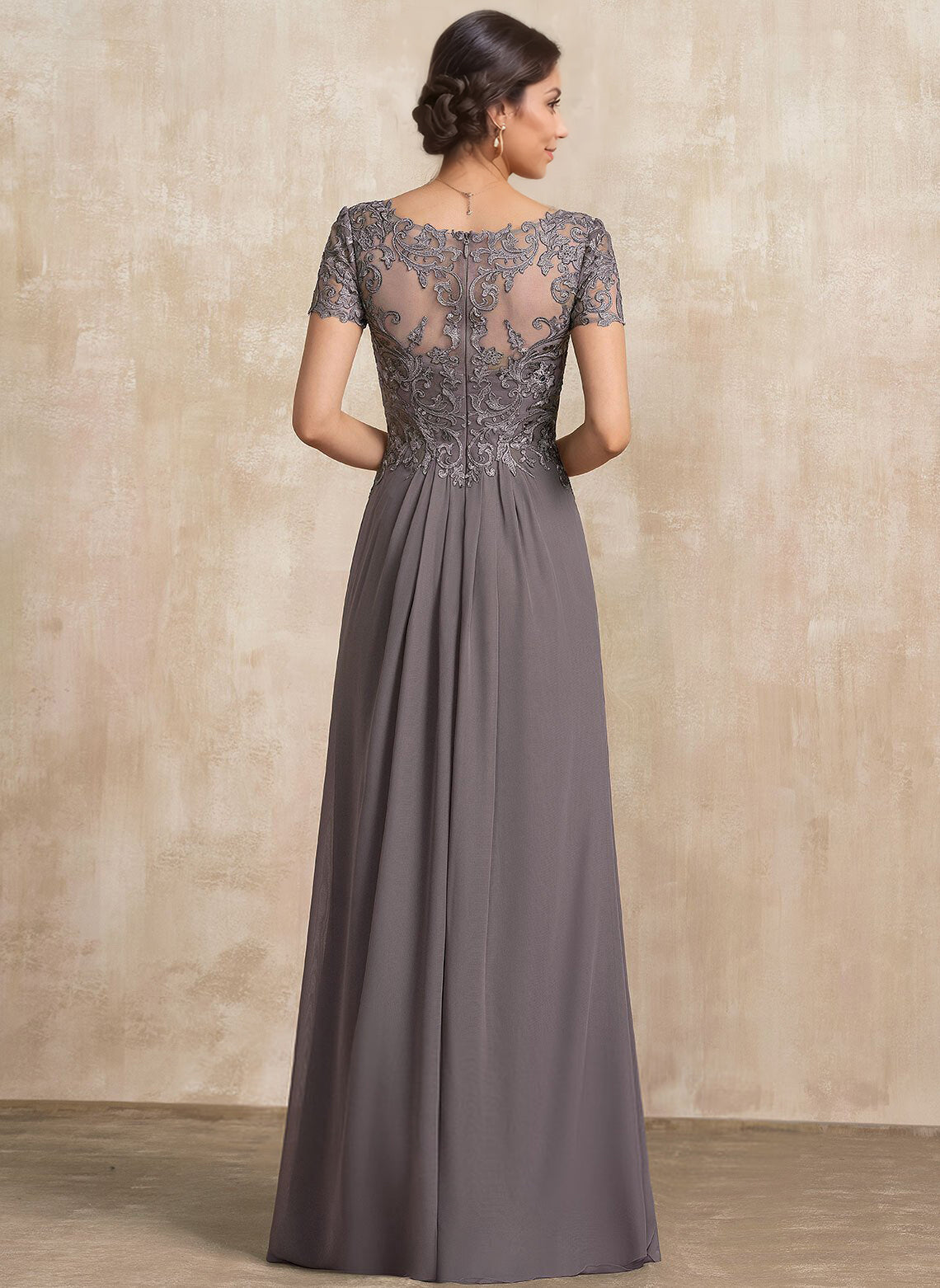 A-line V-Neck Floor-Length Chiffon Lace Mother of the Bride Dress