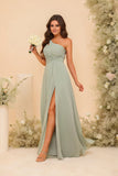 A-Line Chiffon One Shoulder Floor-Length Bridesmaid Dresses with Slit