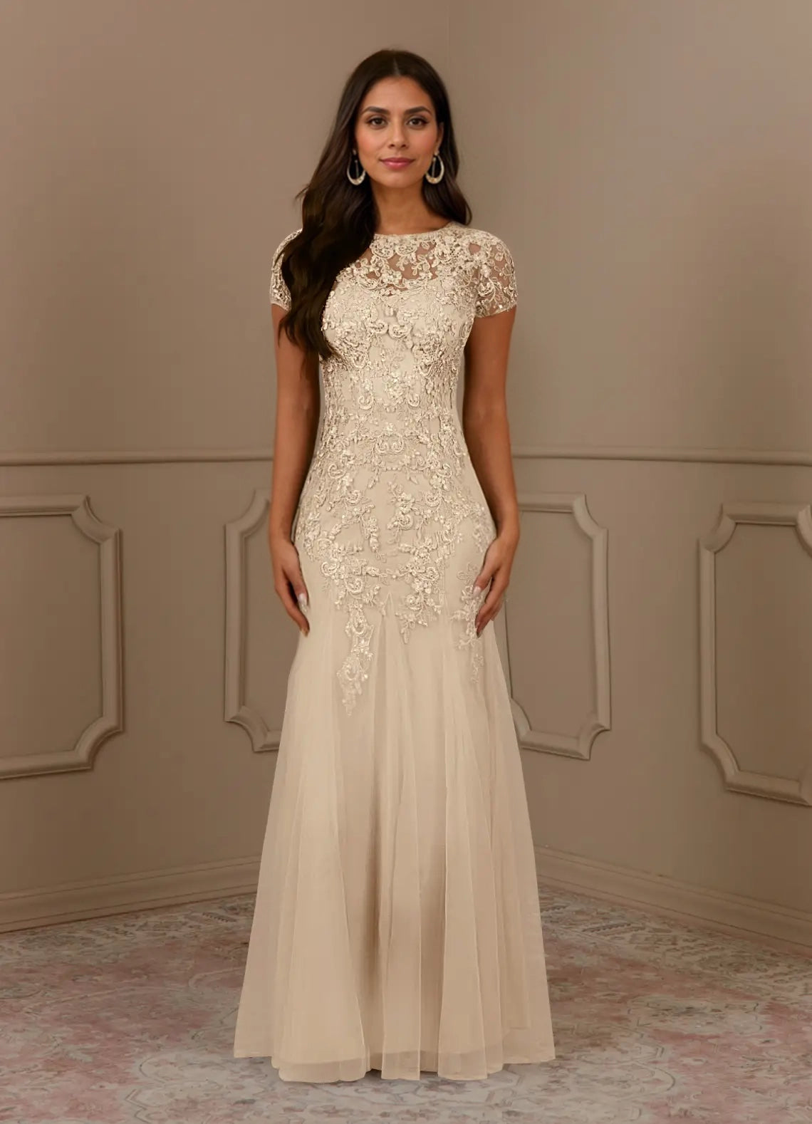 Mermaid Scoop Sequins Tulle Mother of the Bride Dress