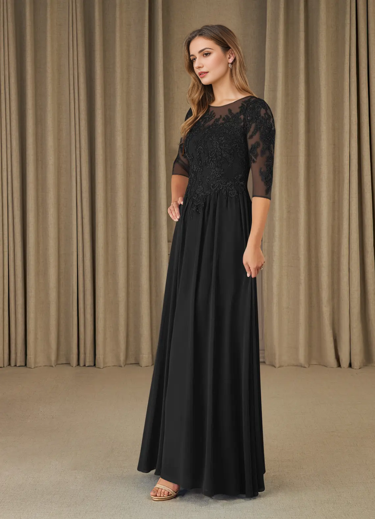 A-Line Scoop Lace Chiffon Mother of the Bride Dress