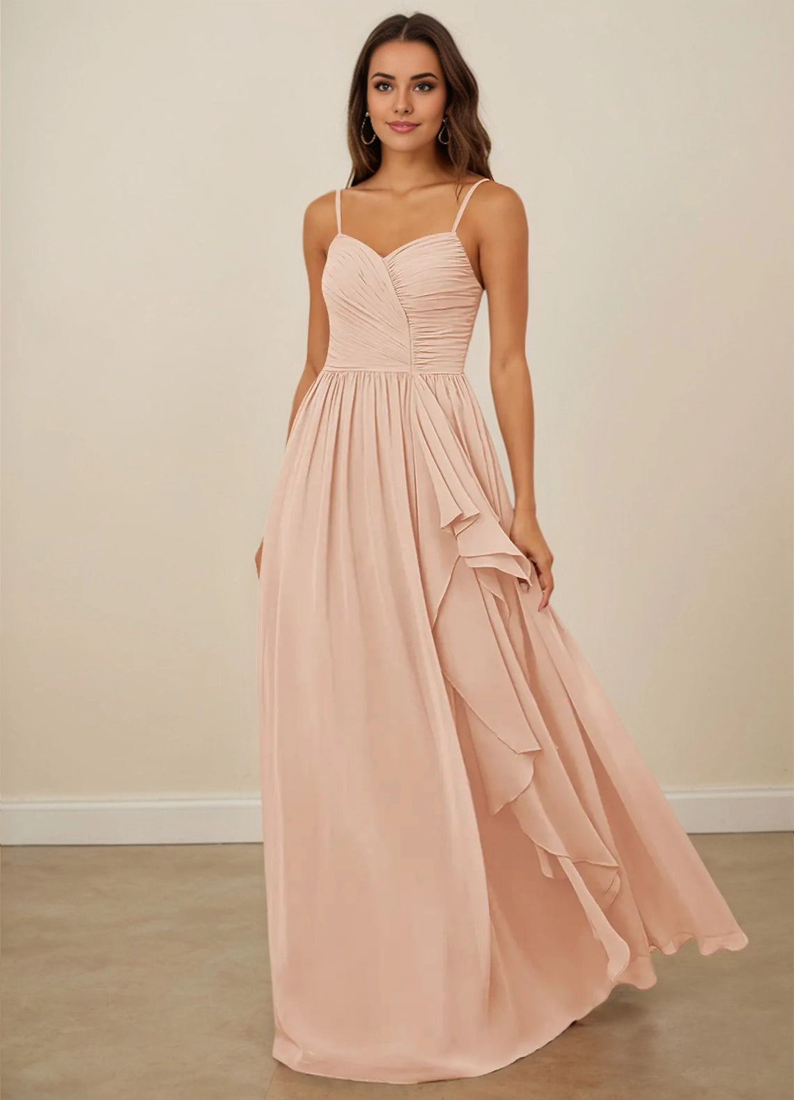 Floor-Length Pleated Drape Sweetheart Chiffon A-line Bridesmaid Dress