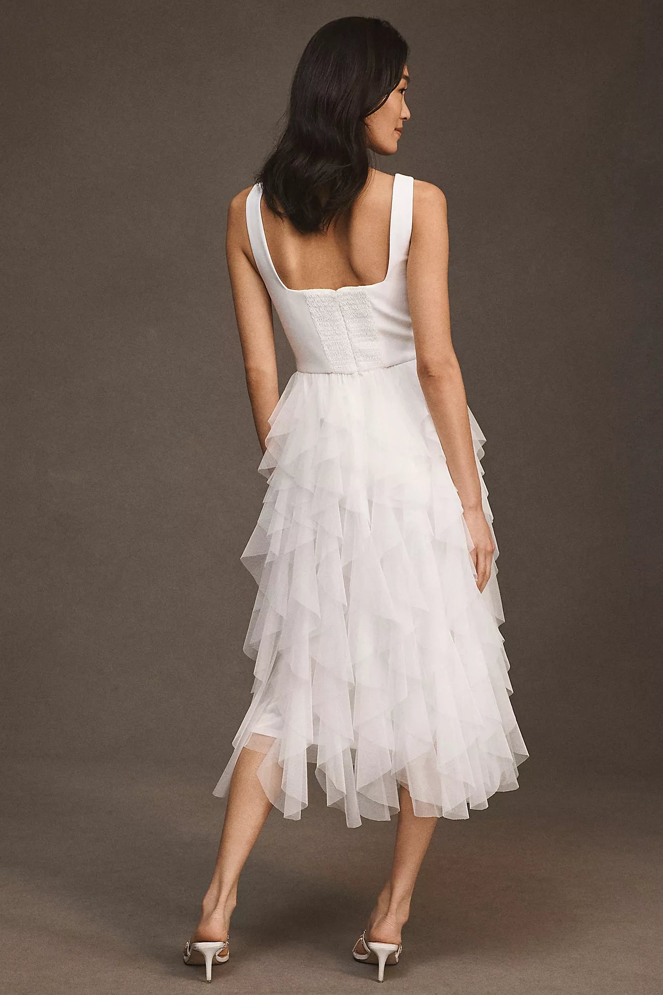 Square Neck Tulle Midi Dress