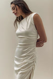 Scoop Neck Stretch Satin Midi Dress