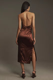 Halter Stretch Satin Midi Dress