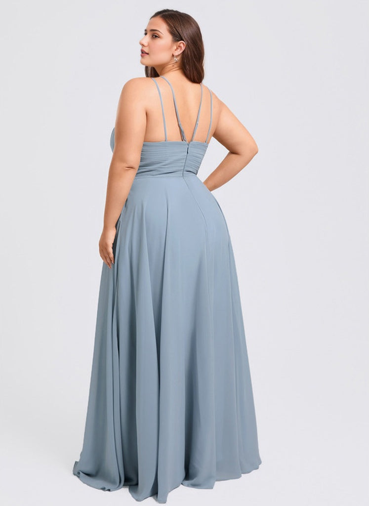 A-line Halter Floor-Length Chiffon Bridesmaid Dress