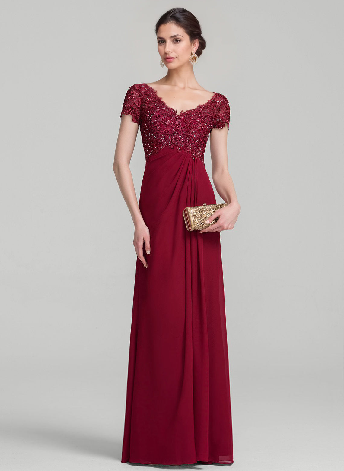 A-line V-Neck Floor-Length Chiffon Lace Mother of the Bride Dress