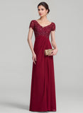 A-line V-Neck Floor-Length Chiffon Lace Mother of the Bride Dress