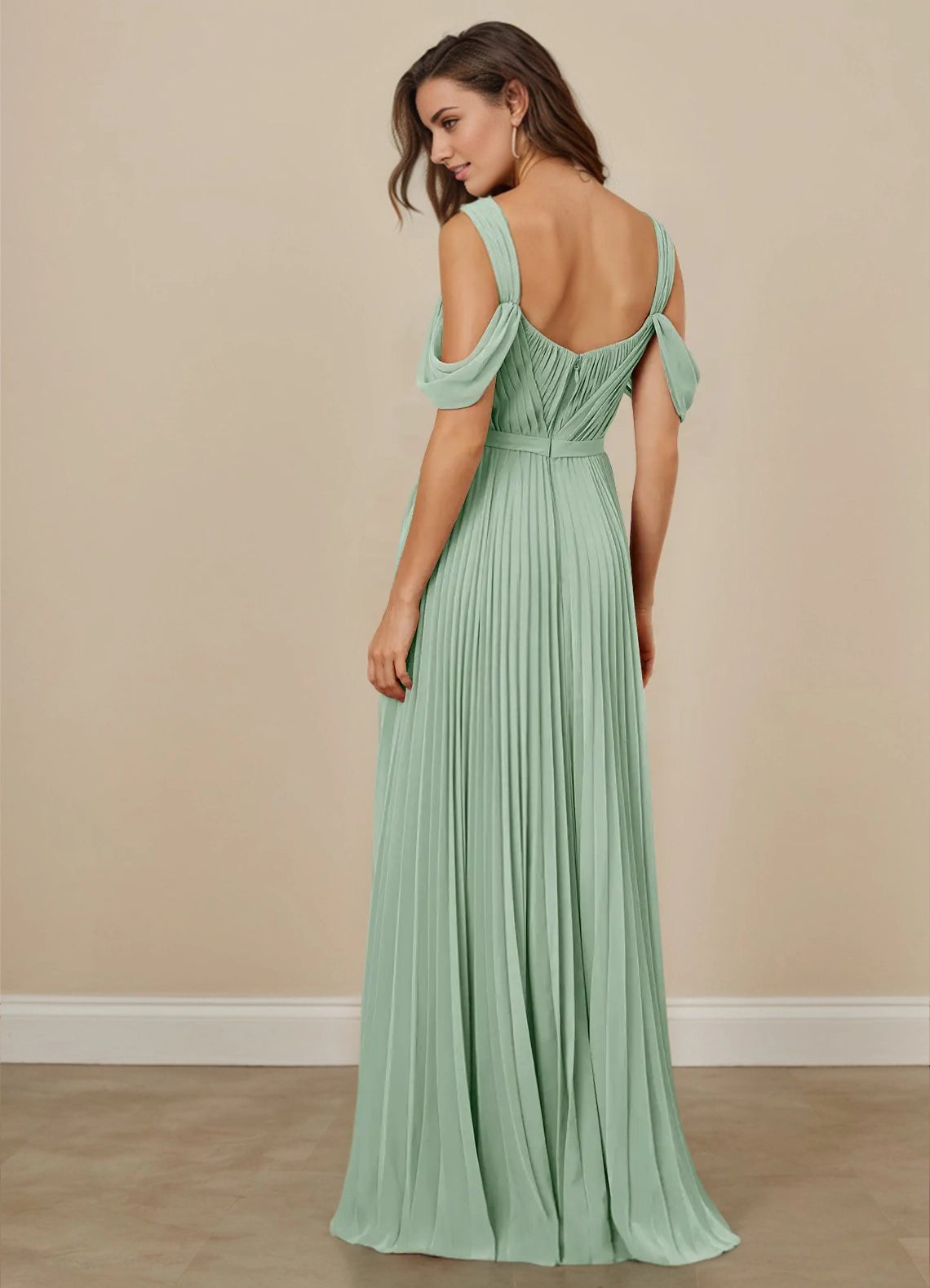 Pleated Off Shoulder Chiffon A-Line Bridesmaid Dress