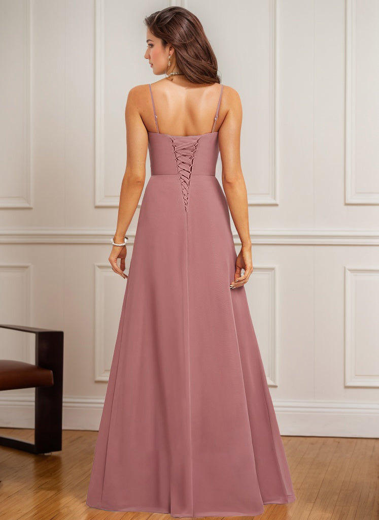 A-line Square Sweetheart Floor-Length Chiffon Bridesmaid Dress