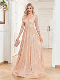 Sheath/Column V-Neck Floor-Length Sequin Evening Dress