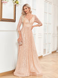 Sheath/Column V-Neck Floor-Length Sequin Evening Dress